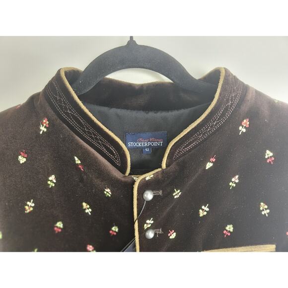 NWT Stockerpoint Brown Velvet Embroidered Waistcoat Vest Mens Sz 52 - Picture 2 of 8